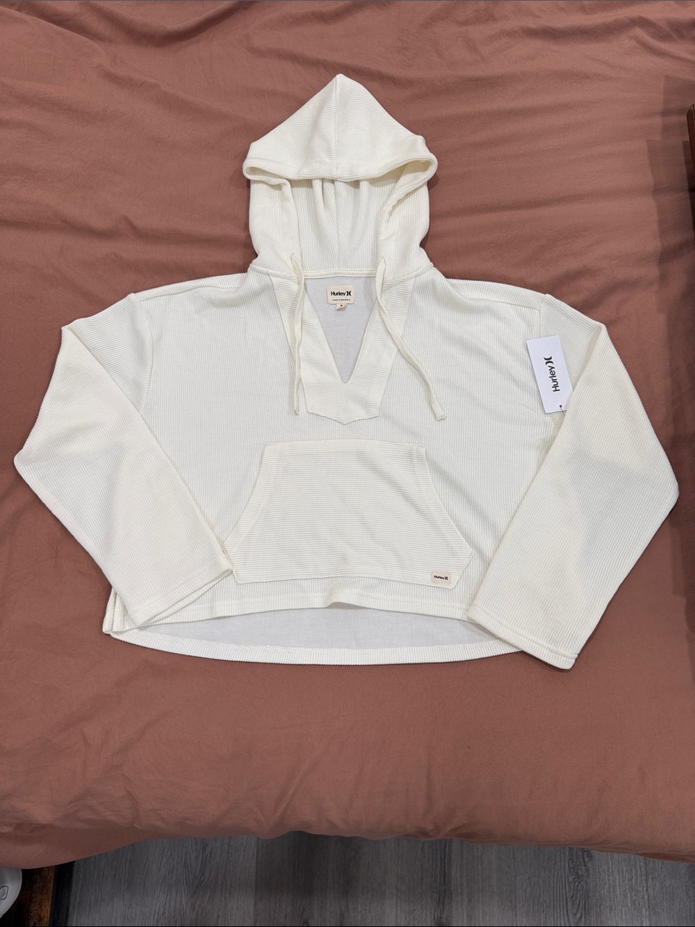 Hurley Cream Waffle-Knit Hooded Pullover